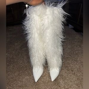 Elegant White Fur Women's Shoes